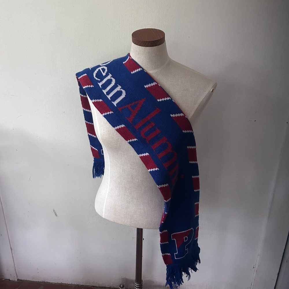 Penn Alumni Scarf‎ Knit Fringe Red White Blue Academia Collegiate